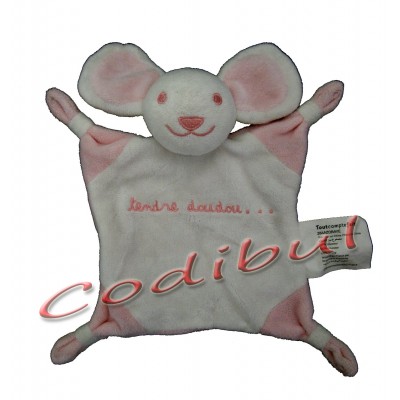 TOUT COMPTE FAIT Doudou plat souris blanche et rose