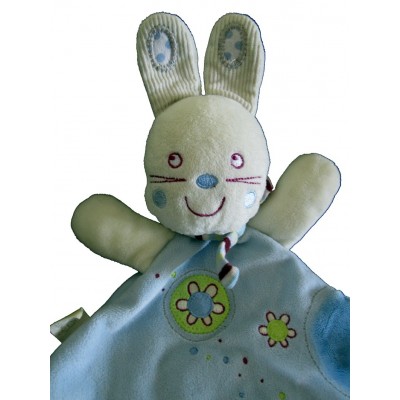 NICOTOY DOUDOU PLAT LAPIN BLEU AVEC ECHARPE