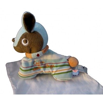 SUCRE D'ORGE Doudou chien bleu mouchoir Cajou