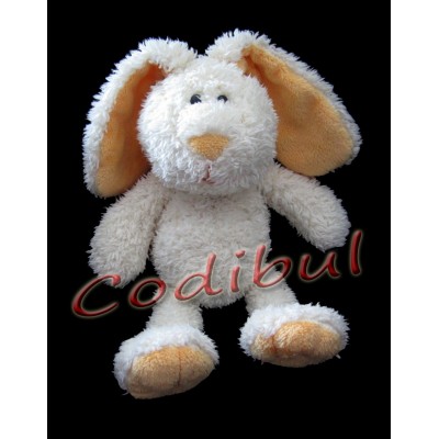 DOUDOU PELUCHE LAPIN BLANC OREILLES ORANGE GIPSY