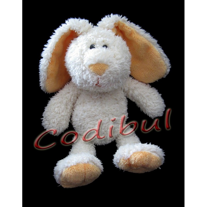 DOUDOU PELUCHE LAPIN BLANC OREILLES ORANGE GIPSY