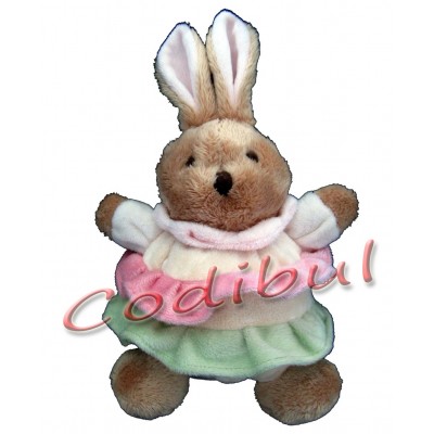 BABY NAT'doudou lapin marron volants rose et vert