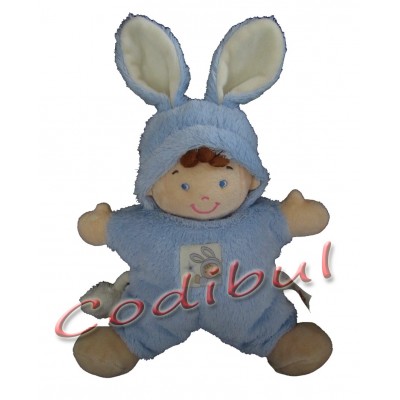 NICOTOY Doudou semi plat garçon déguisé en lapin bleu