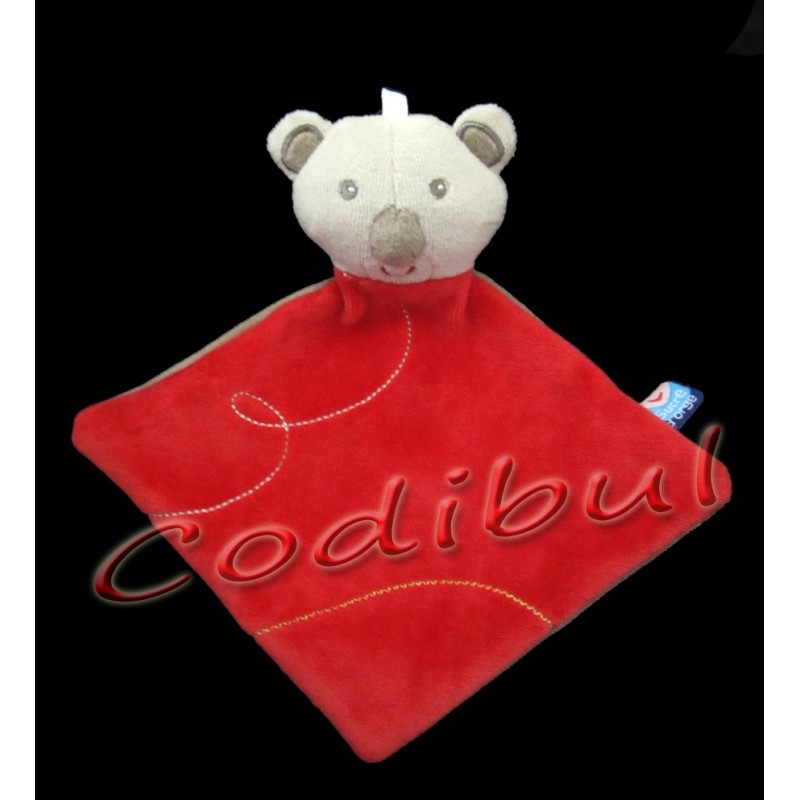 SUCRE D'ORGE Doudou plat ours koala rouge