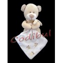 POMMETTE Doudou ours beige avec mouchoir empreintes