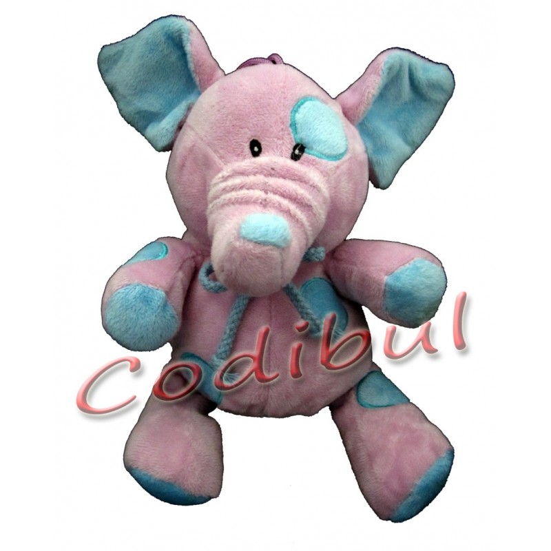 Doudou éléphant mauve ronds bleu