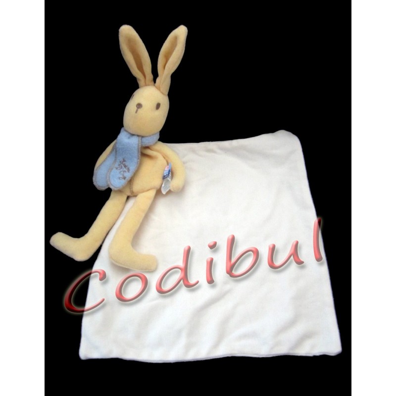 SUCRE D'ORGE Doudou lapin jaune mouchoir