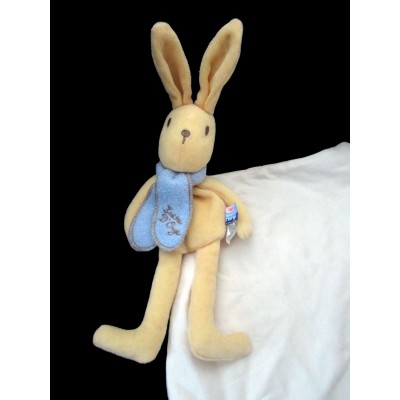 SUCRE D'ORGE Doudou lapin jaune mouchoir