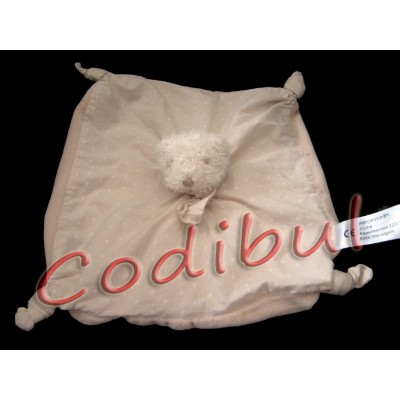 J-Line Doudou plat ours beige petits pois