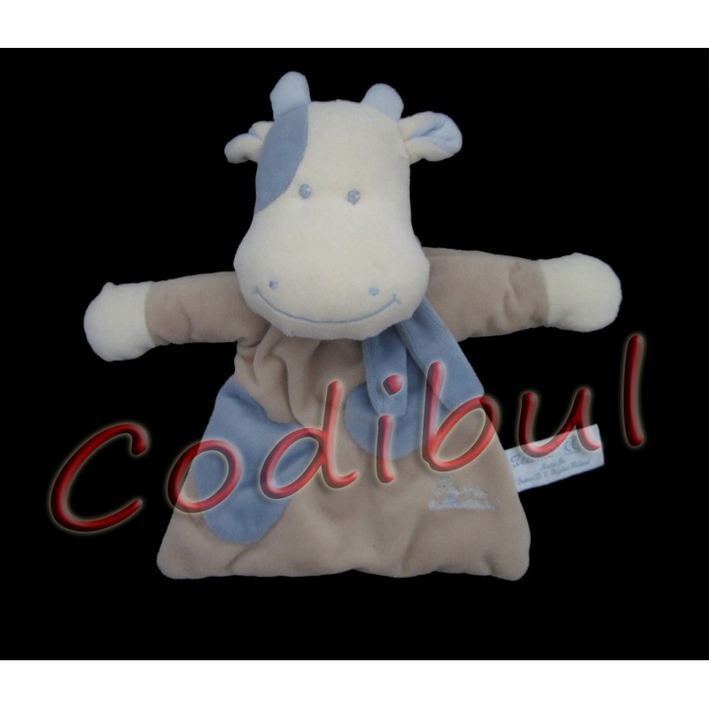 TIAMO doudou plat vache taches bleues grelot