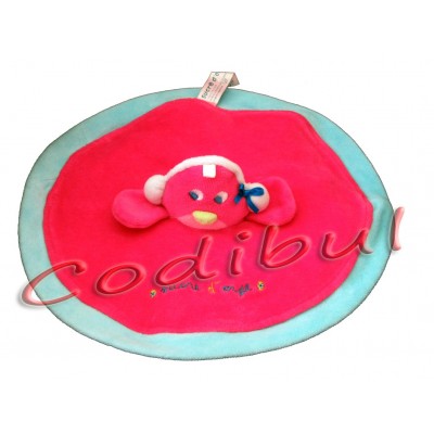 SUCRE D'ORGE Doudou plat rond fille papillon rose mauve pois coeur