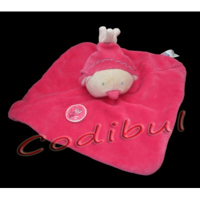 SUCRE D'ORGE Doudou plat carré oiseau poussin rose