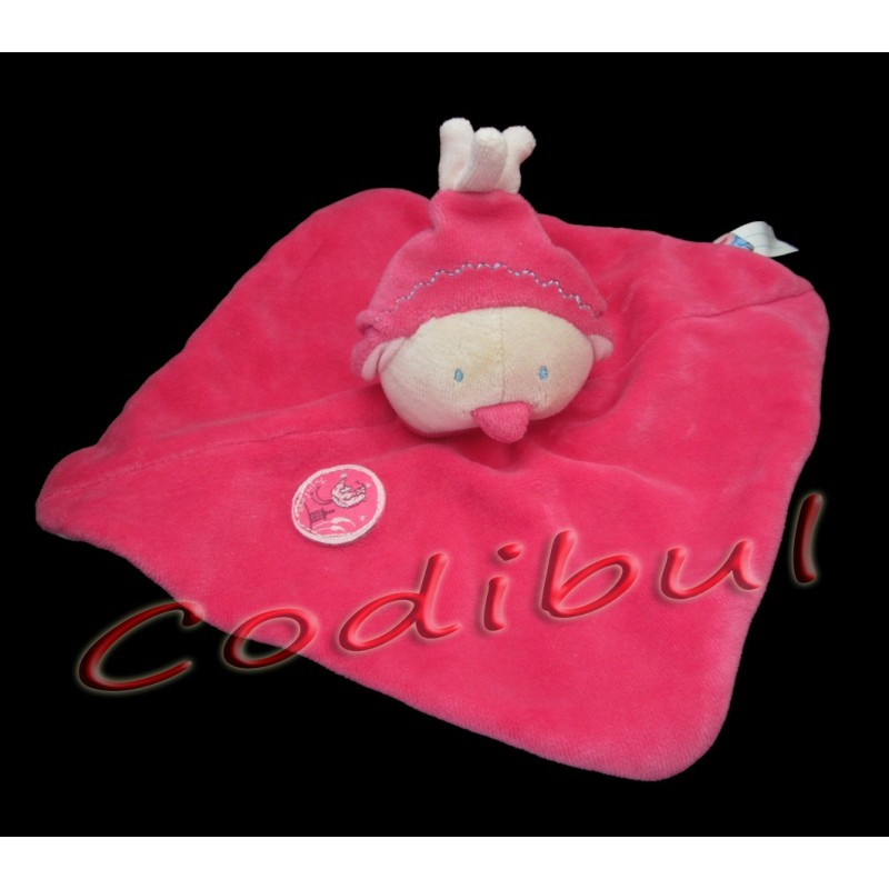 SUCRE D'ORGE Doudou plat carré oiseau poussin rose