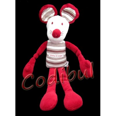 SUCRE D'ORGE Doudou souris bordeaux rouge rayé