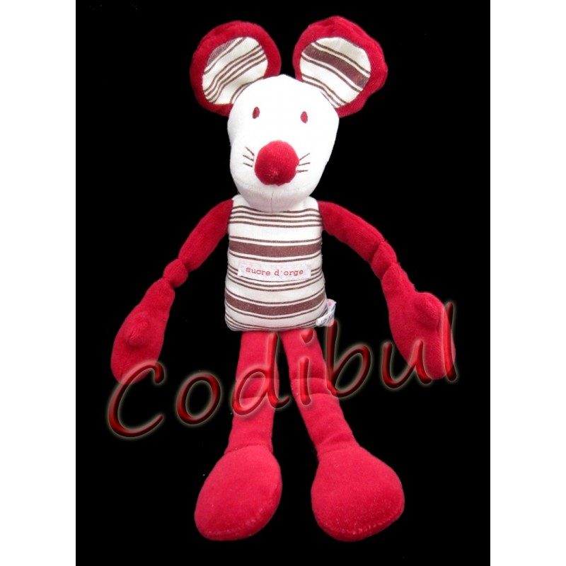 SUCRE D'ORGE Doudou souris bordeaux rouge rayé