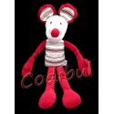 SUCRE D'ORGE Doudou souris bordeaux rouge rayé