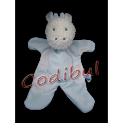 SUCRE D'ORGE Doudou plat vache girafe bleu blanc