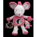 SUCRE D'ORGE Doudou souris rose hochet miroir