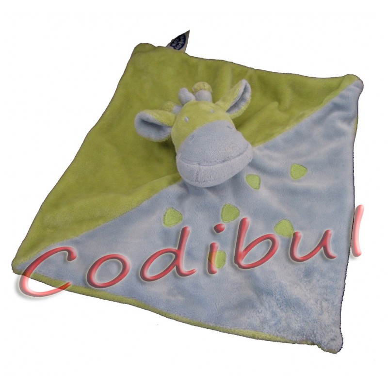 MOTS D'ENFANTS Doudou plat Girafe vert bleu