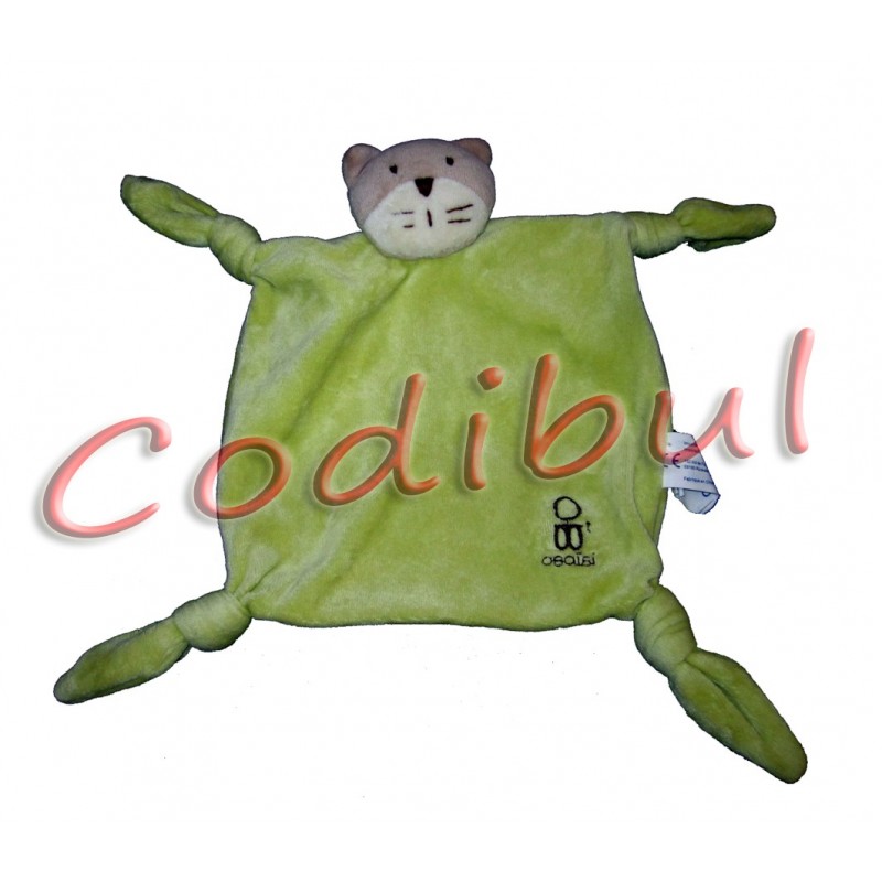 OBAIBI Doudou plat carré chat vert