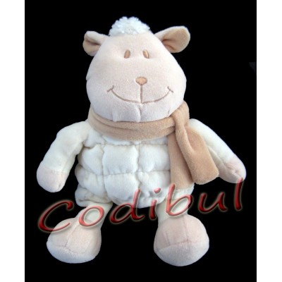 TIAMO Doudou Mouton blanc et marron avec écharpe