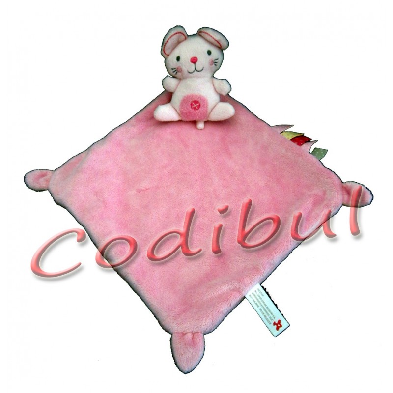 NICOTOY Doudou plat souris rose croix ventre