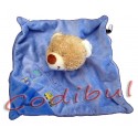 TEX BABY Doudou plat carré ours bleu train