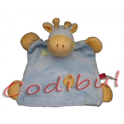 TEX doudou plat marionnette girafe bleue foulard vert