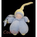 NOUNOURS Doudou semi Plat Lutin Bleu bonnet jaune hochet