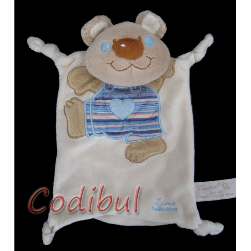 TIAMO Doudou plat ours koala salopette bleu