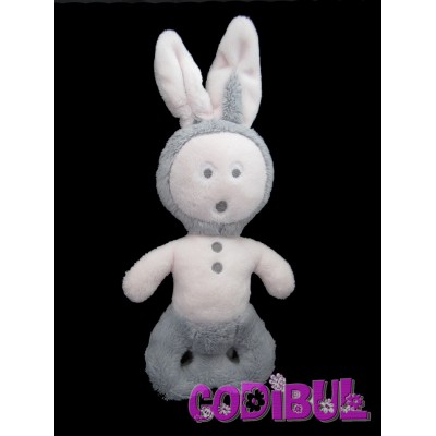 OBAIBI Doudou hochet lapin rose gris