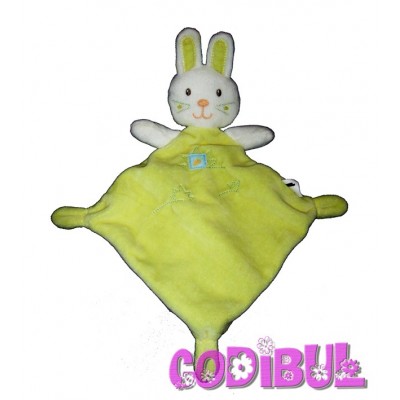 VETIR GEMO Doudou plat lapin jaune et blanc