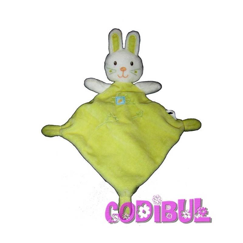 VETIR GEMO Doudou plat lapin jaune et blanc