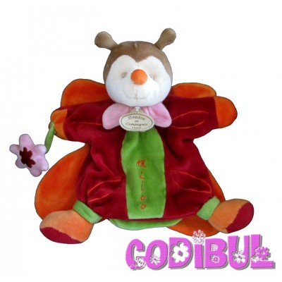 Doudou plat Ours BABY NAT' arlequin orange rouge 26 cm - SOS doudou