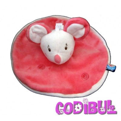 SUCRE D'ORGE Doudou plat rond souris rose