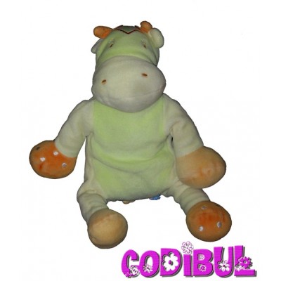 SUCRE D'ORGE doudou semi plat vache vert orange