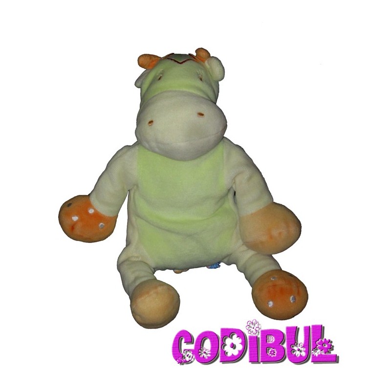 SUCRE D'ORGE doudou semi plat vache vert orange