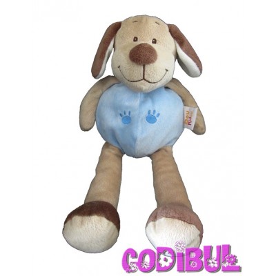 DOUKIDOU Doudou chien marron bleu pattes brodée