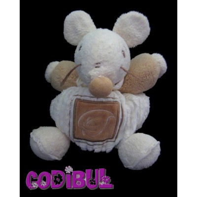 KALOO Doudou boule souris beige marron feuille Pure