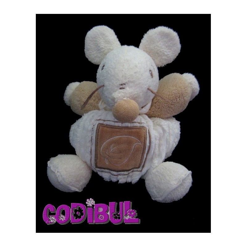 KALOO Doudou boule souris beige marron feuille Pure