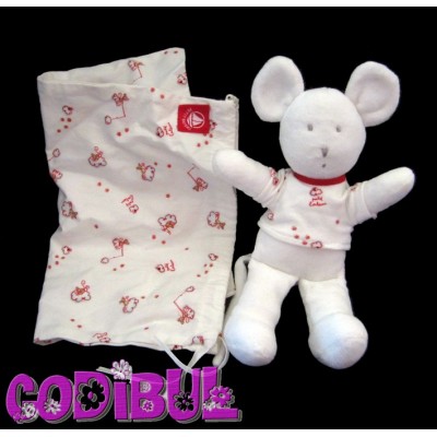 PETIT BATEAU Doudou souris blanche nuage + sac