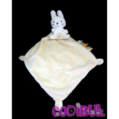 NICOTOY Doudou plat lapin beige croix ventre mouchoir