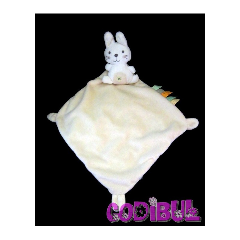 NICOTOY Doudou plat lapin beige croix ventre mouchoir