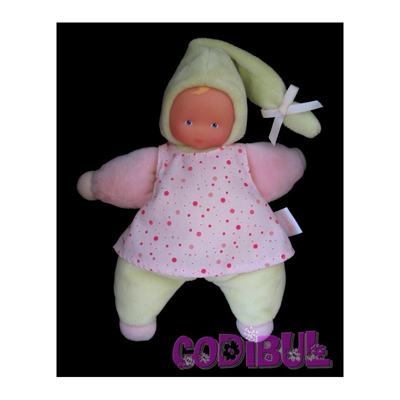 COROLLE Doudou bébé poupée robe rose pois HOCHET