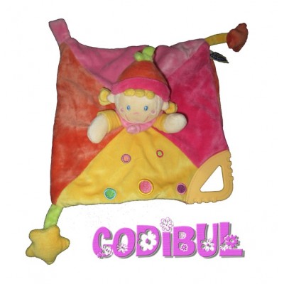 MOTS D'ENFANTS Doudou plat carré rose lutin fille étoile