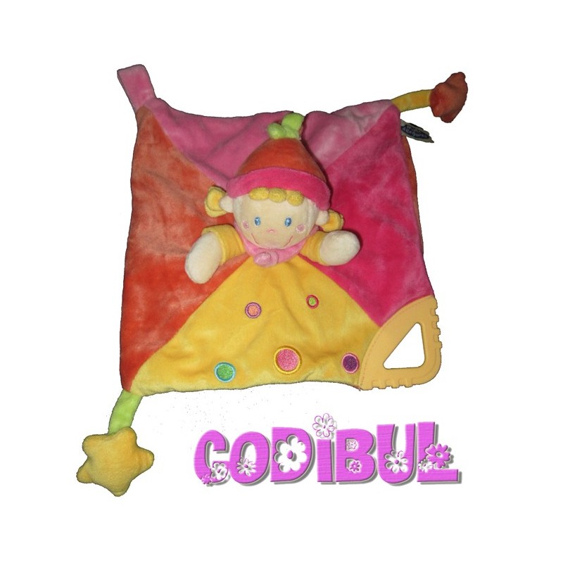 MOTS D'ENFANTS Doudou plat carré rose lutin fille étoile