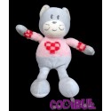 AJENA Doudou chat gris rose coeur hochet