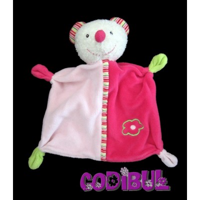 BABY CLUB doudou plat souris rose vert fleur