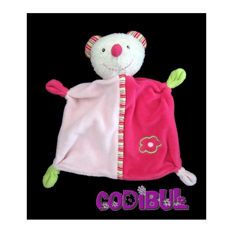 BABY CLUB doudou plat souris rose vert fleur