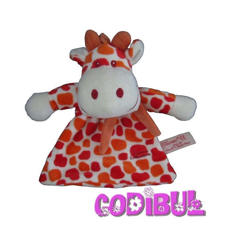 TIAMO Collection Doudou plat girafe tachetée orange